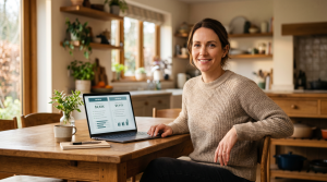 A used car seller comparing two online offers from carvana and carmax on a laptop at home