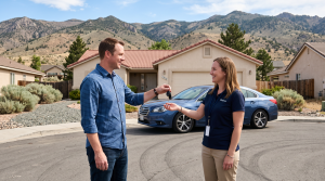 Clairvo representative collecting a car from a homeowner's driveway in Carson City