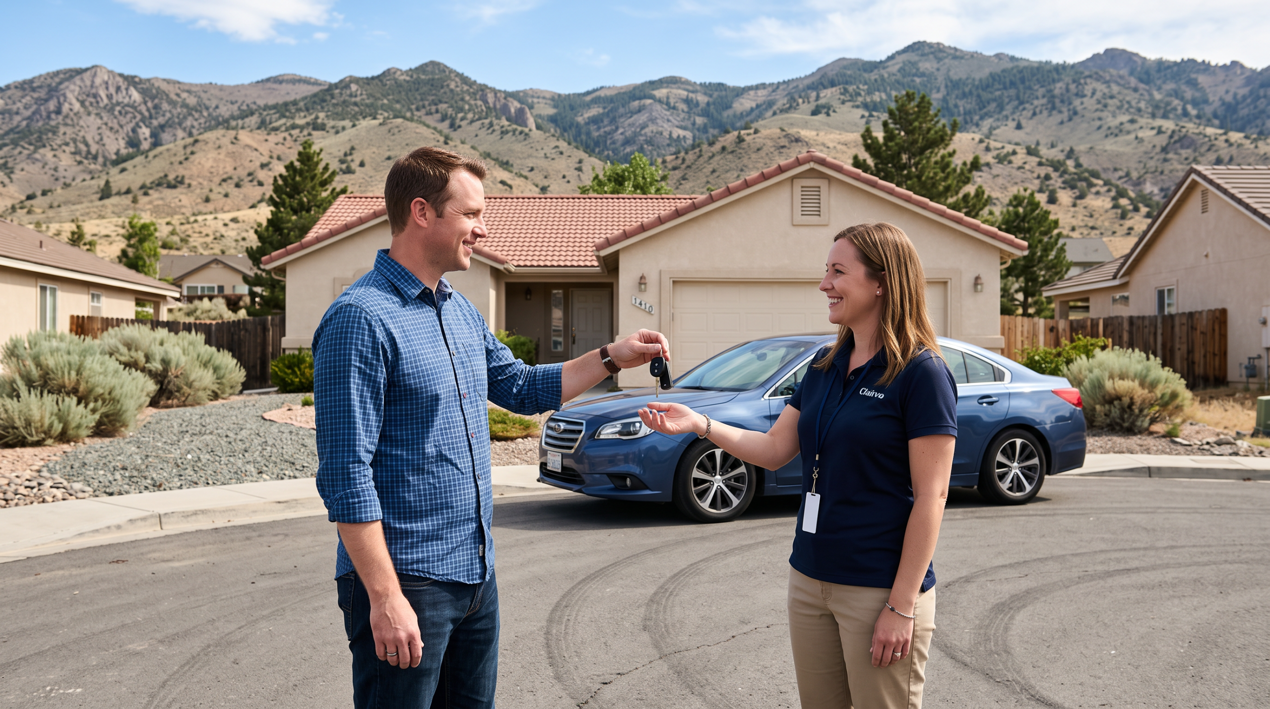 Clairvo representative collecting a car from a homeowner's driveway in Carson City
