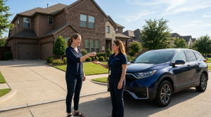 Clairvo representative collecting a car from a homeowner's driveway in Dallas