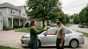 Clairvo representative collecting a car from a homeowner's driveway in Kansas City
