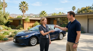 Clairvo representative collecting a car from a homeowner's driveway in Los Angeles