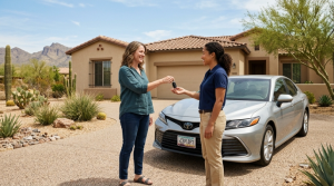 Clairvo representative collecting a car from a homeowner's driveway in Phoenix