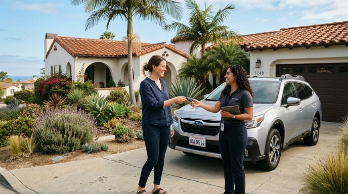 Clairvo representative collecting a car from a homeowner's driveway in San Diego