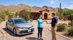 Clairvo representative collecting a car from a homeowner's driveway in Tucson