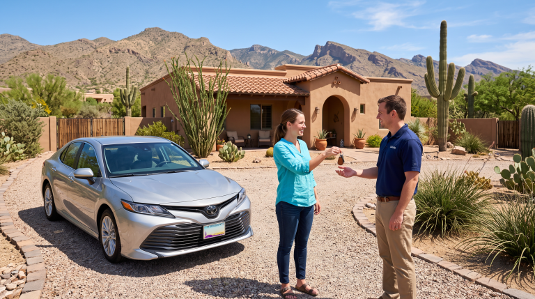 Clairvo representative collecting a car from a homeowner's driveway in Tucson